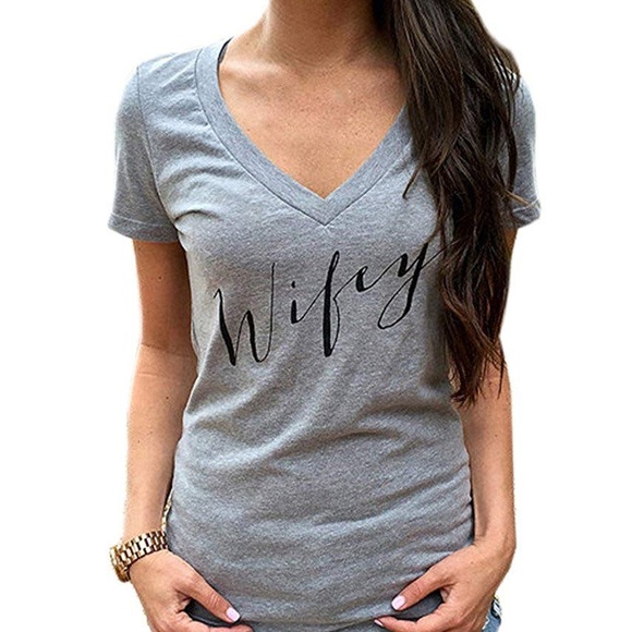 boutique Tops - Wifey Tshirt Tee Gray V Medium Marriage Wedding